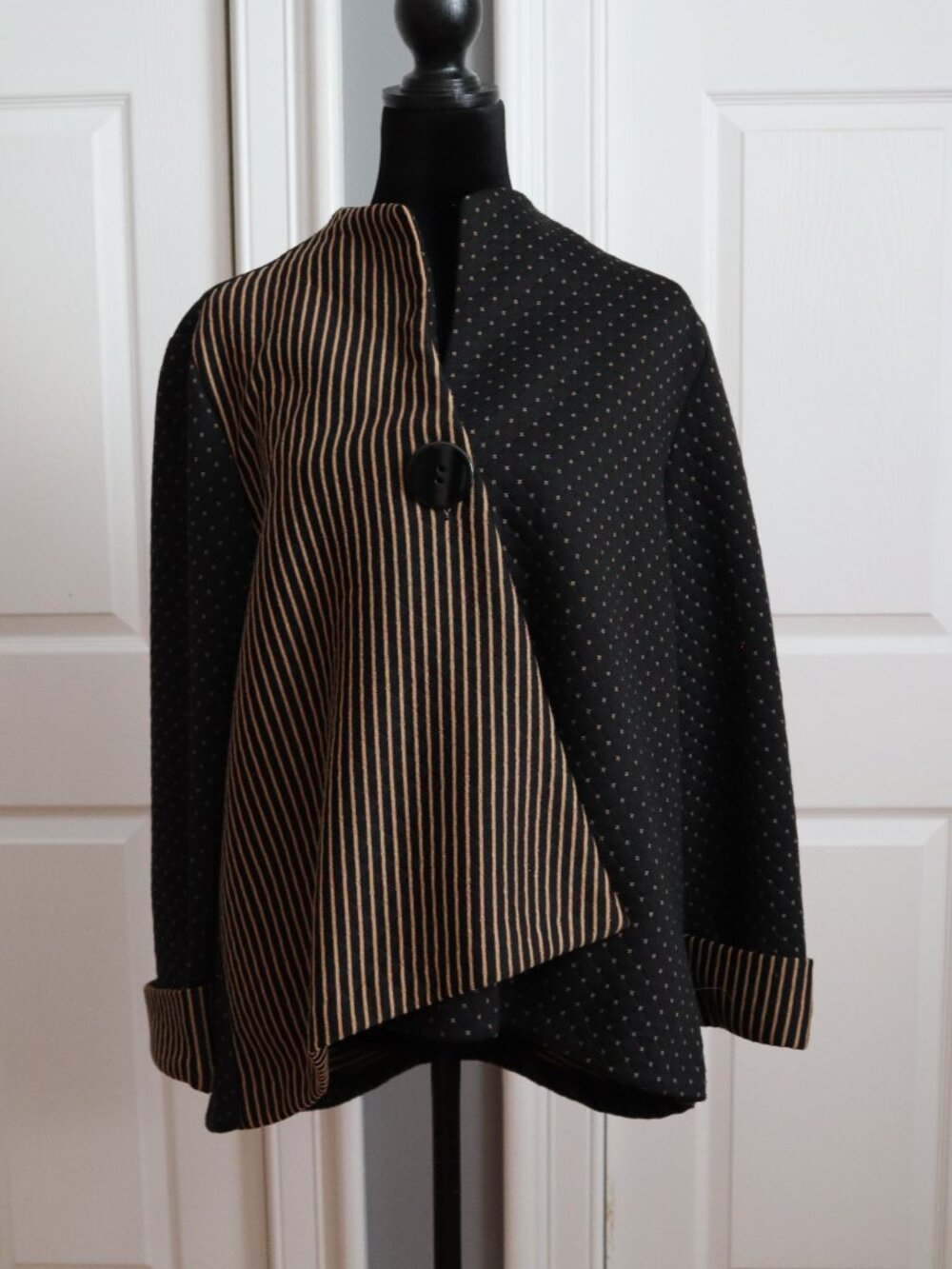 Yushi Asymmetrical Quilted Jersey Knit Swing Jacket Sz XL Lagenlook Wabi-Sabi